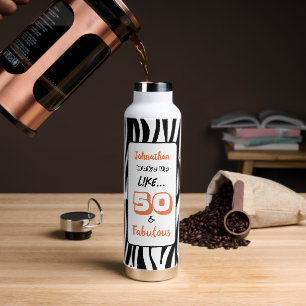 50 & Fabulous 50th Birthday Black Tiger Print Water Bottle