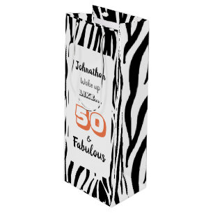 50 & Fabulous 50th Birthday Black Tiger Print Wine Gift Bag