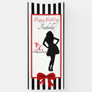 50 & FABULOUS 50th Birthday Black/White Stripes Banner