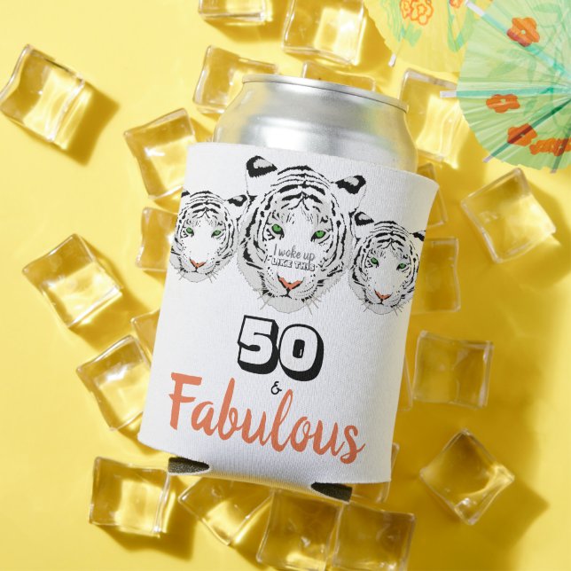 50 & Fabulous 50th Birthday Black & White Tiger Can Cooler (In Situ Summer)