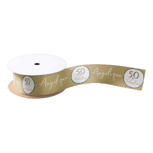 50 & Fabulous 50th Birthday Custom Name Gold  Satin Ribbon
