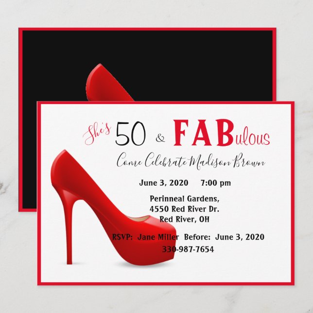 50 & Fabulous 50th Birthday Female Red Invitation (Front/Back)