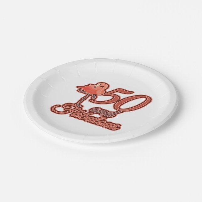 50 & Fabulous 50th Birthday Flamingo Theme Party Paper Plate (Angled)