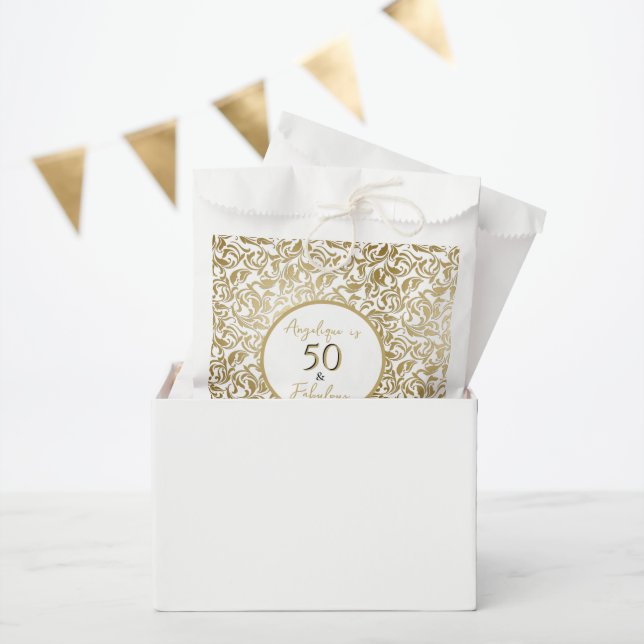 50 & Fabulous 50th Birthday Gold Decorative Swirls Favour Bags (Party)