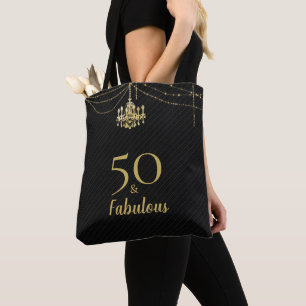 50 Fabulous 50th Birthday Golden Chandelier Black Tote Bag