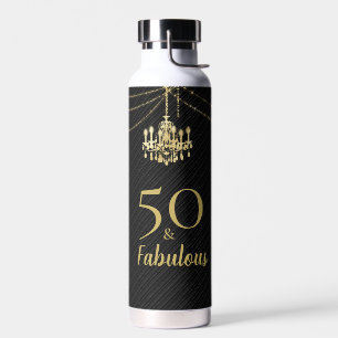 50 Fabulous 50th Birthday Golden Chandelier Black  Water Bottle