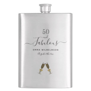 50 fabulous 50th birthday monogram script hip flask