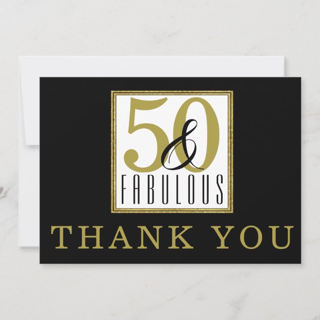 50 & Fabulous 50th Birthday Party Black Gold  Thank You Card (Front)