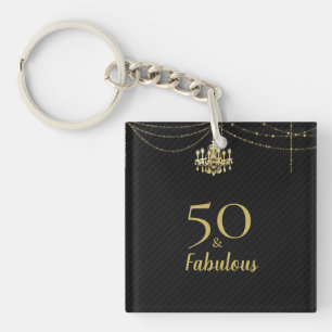 50 & Fabulous 50th Birthday Party Gold Chandelier  Key Ring