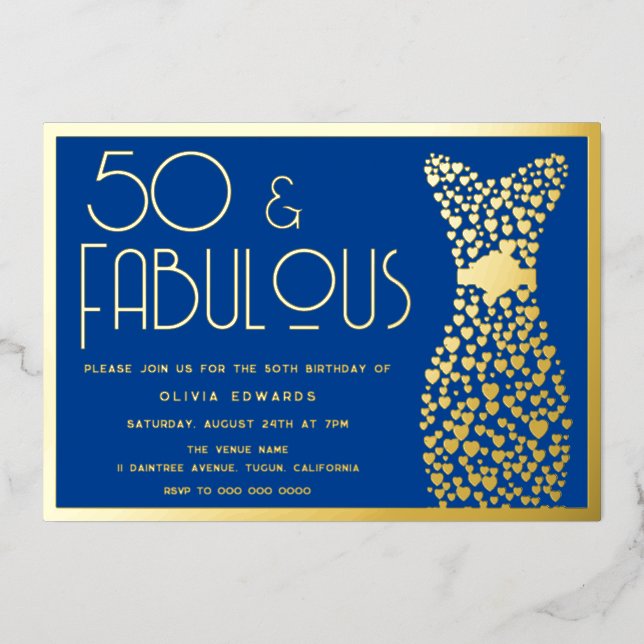 50 & Fabulous! 50th Birthday Party Midnight & Gold (Front)