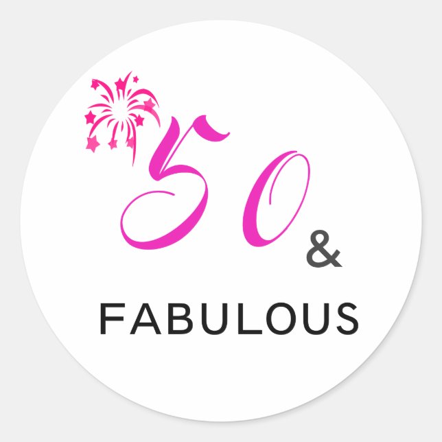 50 & FABULOUS 50th Birthday Party Round Sticker (Front)