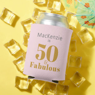 50 Fabulous 50th Birthday Pink Elegant Party Favou Can Cooler