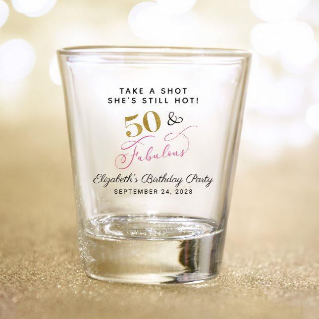 50 Fabulous 50th Birthday Pink Gold Party Favour Shot Glass (50 & Fabulous: Toast to a Life Well Celebrated!)