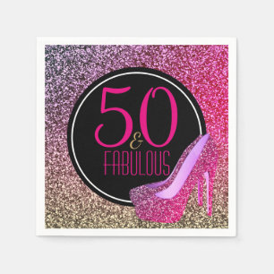 50 & Fabulous   50th Birthday Pink High Heels Napkin