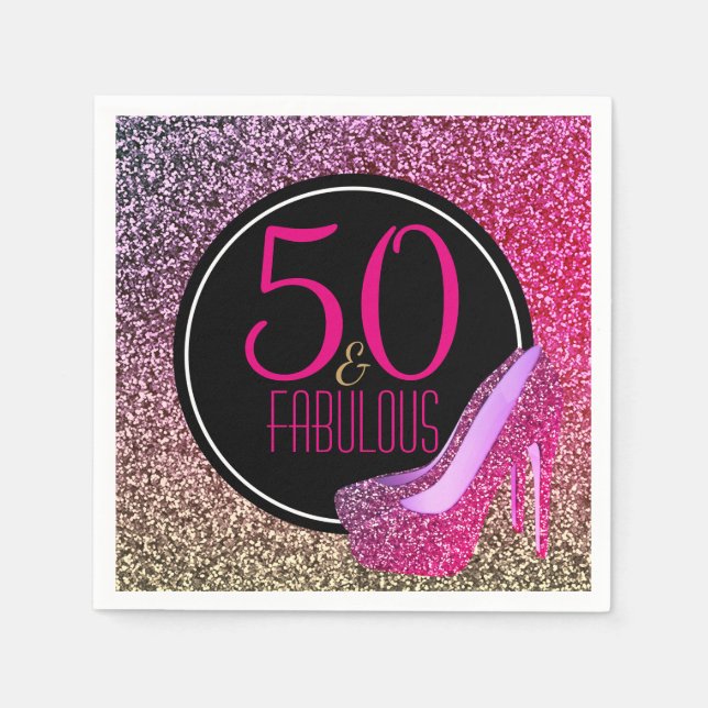 50 & Fabulous | 50th Birthday Pink High Heels Napkin (Front)