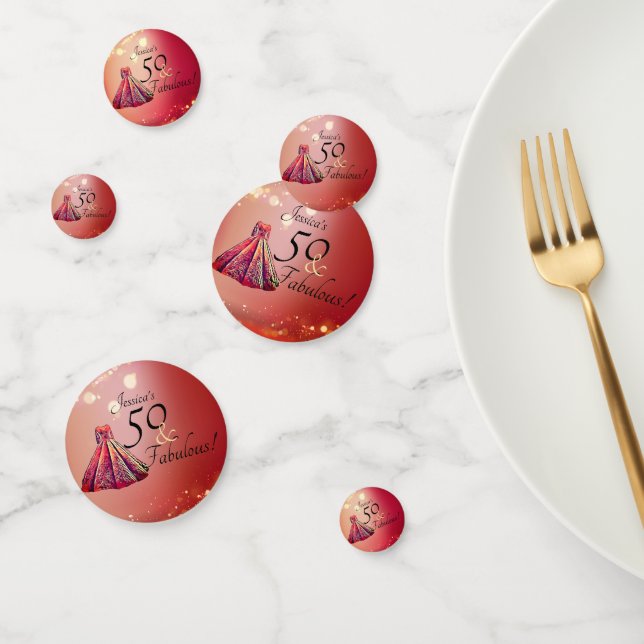 50 & Fabulous 50th Birthday Red Gold Sparkle Confetti (Group)