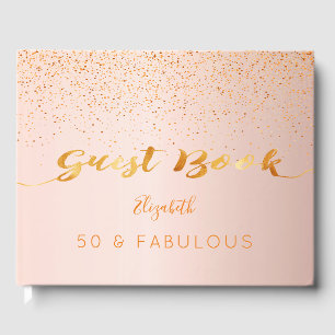 50 & Fabulous 50th birthday rose gold confetti Guest Book