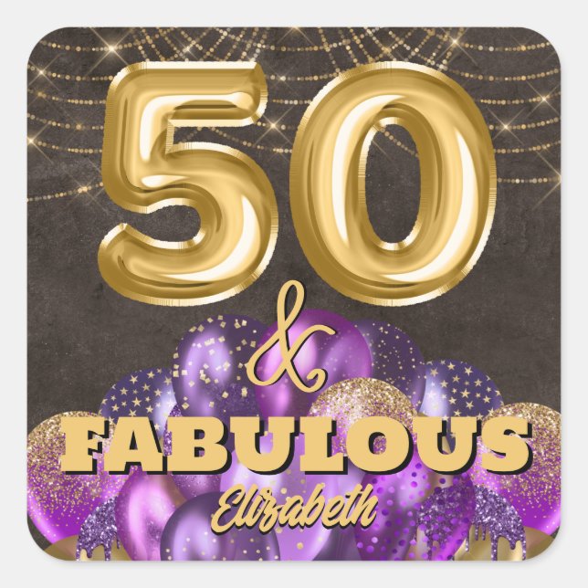 50 & Fabulous 50th Birthday Square Sticker (Front)