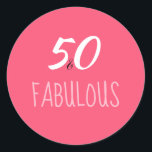 50 & Fabulous 50th Birthday Sticker<br><div class="desc">This bold bright "50 and Fabulous" 50th Birthday Sticker is makes a great detail on the back of an invitation envelope as a seal. Text and background colours can be modified in the editor.</div>