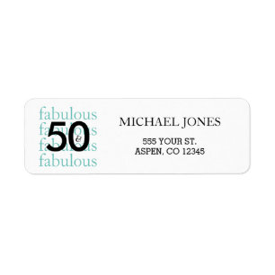 50 & Fabulous 50th Birthday Teal Address Labels