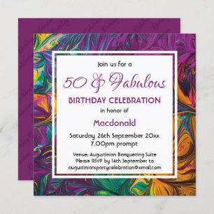 50 & Fabulous Abstract PURPLE Custom Birthday Invitation
