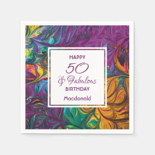 50 & Fabulous Abstract PURPLE Custom Party Paper Napkin