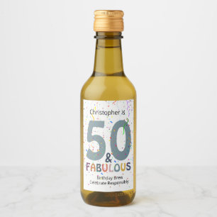 50 & Fabulous Add Name Cute Blue Confetti Birthday Wine Label