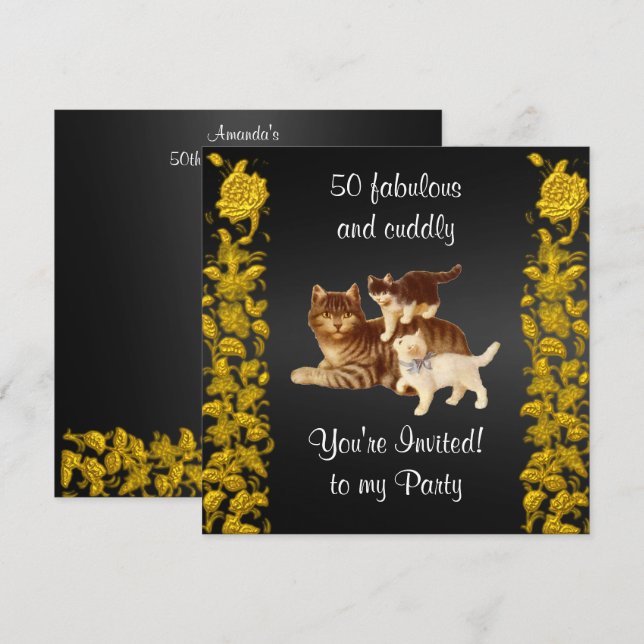 50 Fabulous and cuddly birthday Party cats Invitation (Front/Back)