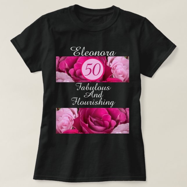 50 Fabulous and Flourishing Custom Black T-Shirt (Design Front)