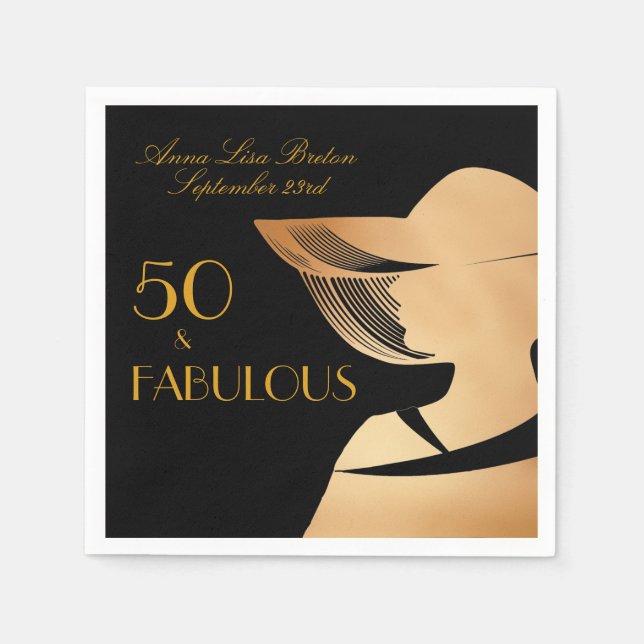 50 & Fabulous Art Deco Elegant gold 50th Birthday Napkin (Front)