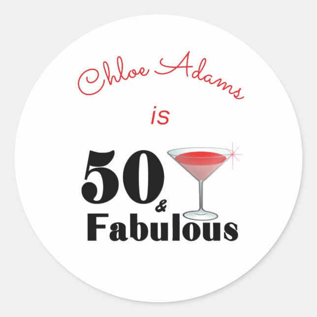 50 & Fabulous Birthday Bash Personalised Classic Round Sticker (Front)