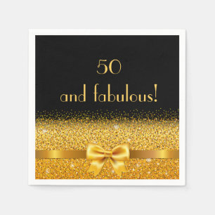 50 fabulous birthday black gold bow elegant napkin