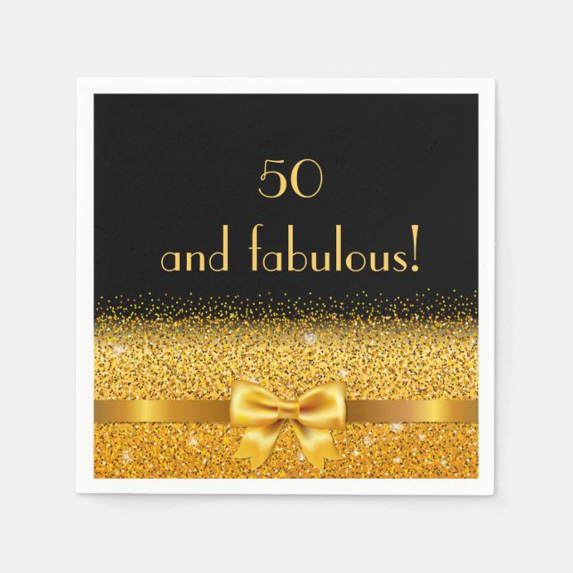 50 fabulous birthday black gold bow elegant napkin (Front)