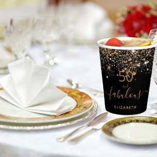 50 fabulous birthday black gold glitter paper cups