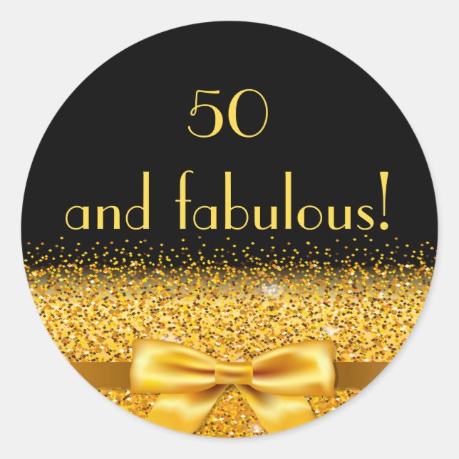 50 fabulous birthday black gold name elegant classic round sticker (Front)
