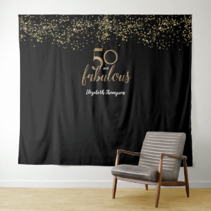 50 & Fabulous Birthday black gold Personalised Tapestry