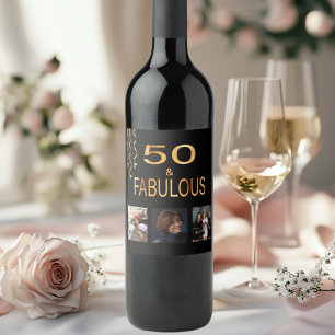 50 fabulous birthday black gold photo collage wine label