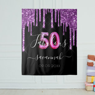 50 Fabulous birthday black purple glitter Tapestry