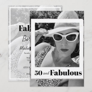 50 Fabulous Birthday Black White Photo Frame Invitation