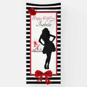50 & FABULOUS Birthday Black/White Stripes Banner