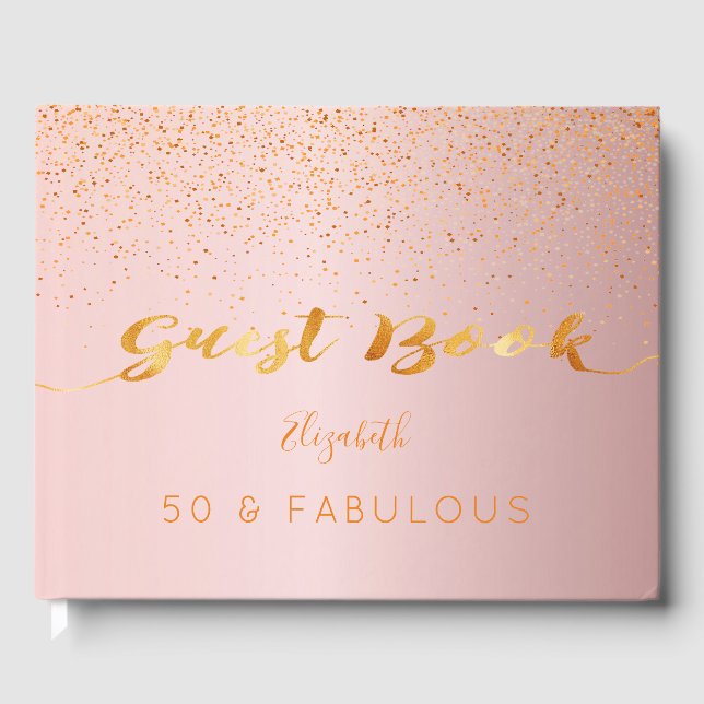 50 Fabulous birthday blush pink confetti Guest Book (Front)