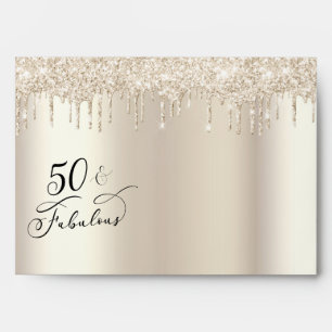50 Fabulous Birthday Champagne Gold Glitter Envelope