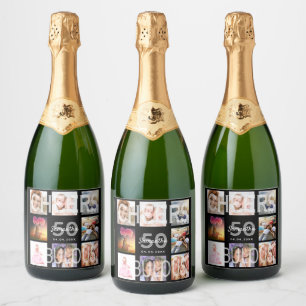 50 fabulous birthday custom photo collage black sparkling wine label