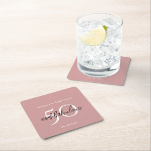 50 & Fabulous Birthday Elegant Dusty Pink Girly Square Paper Coaster