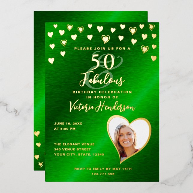 50 & Fabulous Birthday Elegant Green & Gold (Front/Back)