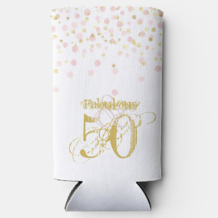 50 & Fabulous Birthday Elegant Pink Gold Confetti Seltzer Can Cooler