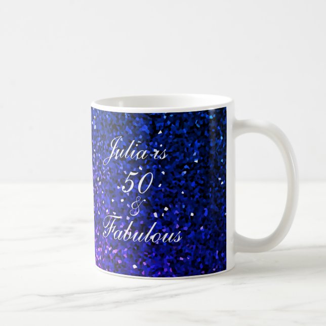 50 Fabulous Birthday Gift Favour Blue Glitter  Coffee Mug (Right)