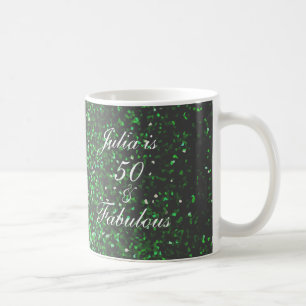 50 Fabulous Birthday Gift Favour Green Glitter Coffee Mug