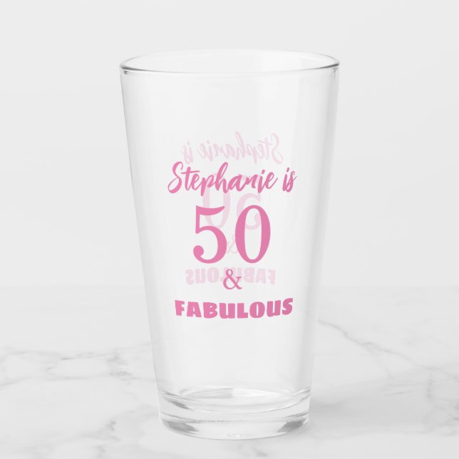 50 Fabulous Birthday Gift Favour Name Monogram Glass (Front)