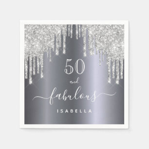50 fabulous birthday glitter silver sparkle napkin